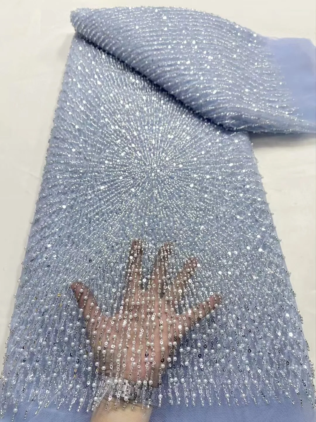 Color: black, Width: 120cm, Length: 5 yards - Wholesale Beaded Lace Fabric, French Mesh With Sequence, African Lace Fabric 2025 High Quality, Bridal Lace Fabric, Beaded Net