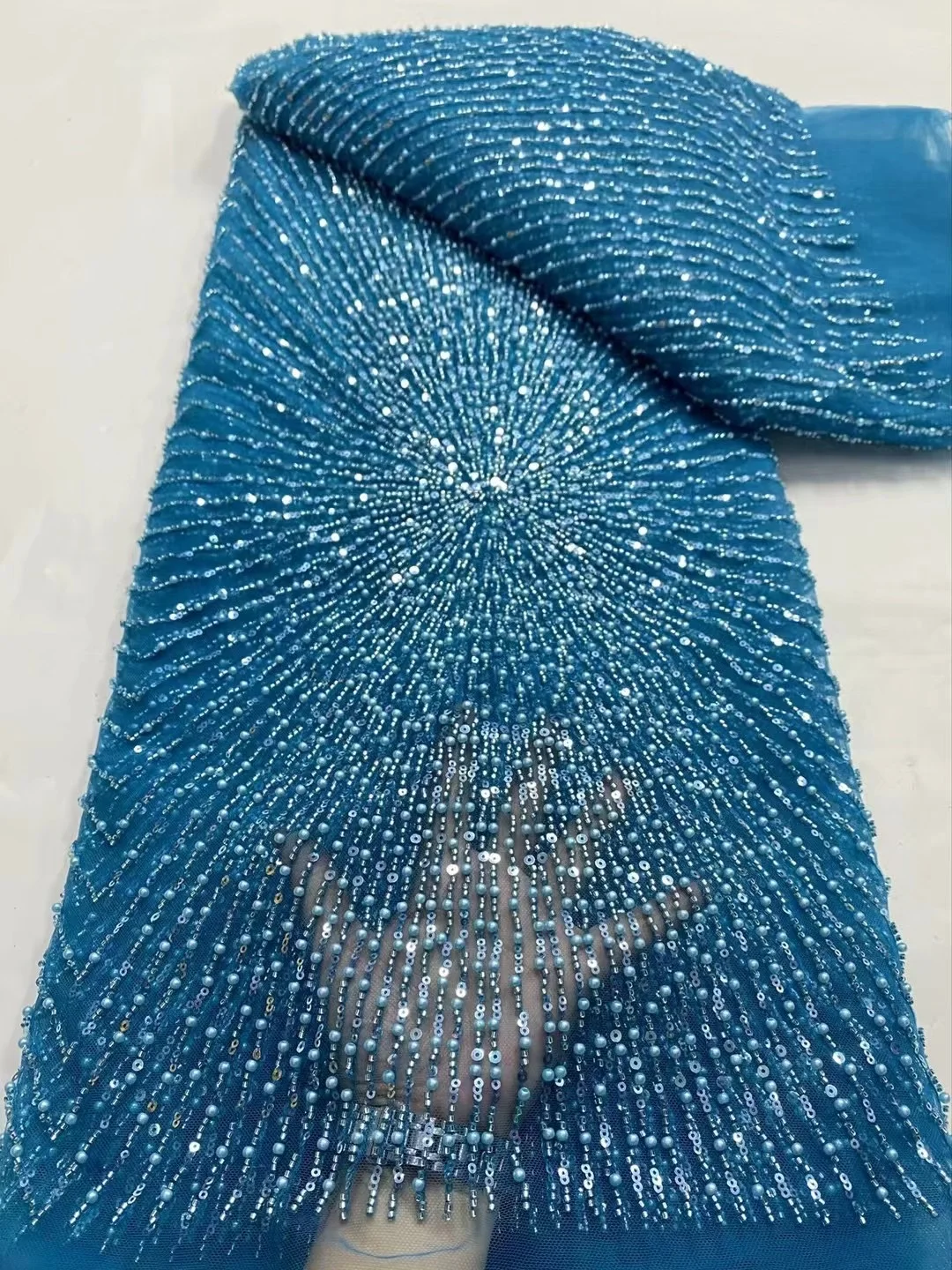 Color: black, Width: 120cm, Length: 5 yards - Wholesale Beaded Lace Fabric, French Mesh With Sequence, African Lace Fabric 2025 High Quality, Bridal Lace Fabric, Beaded Net