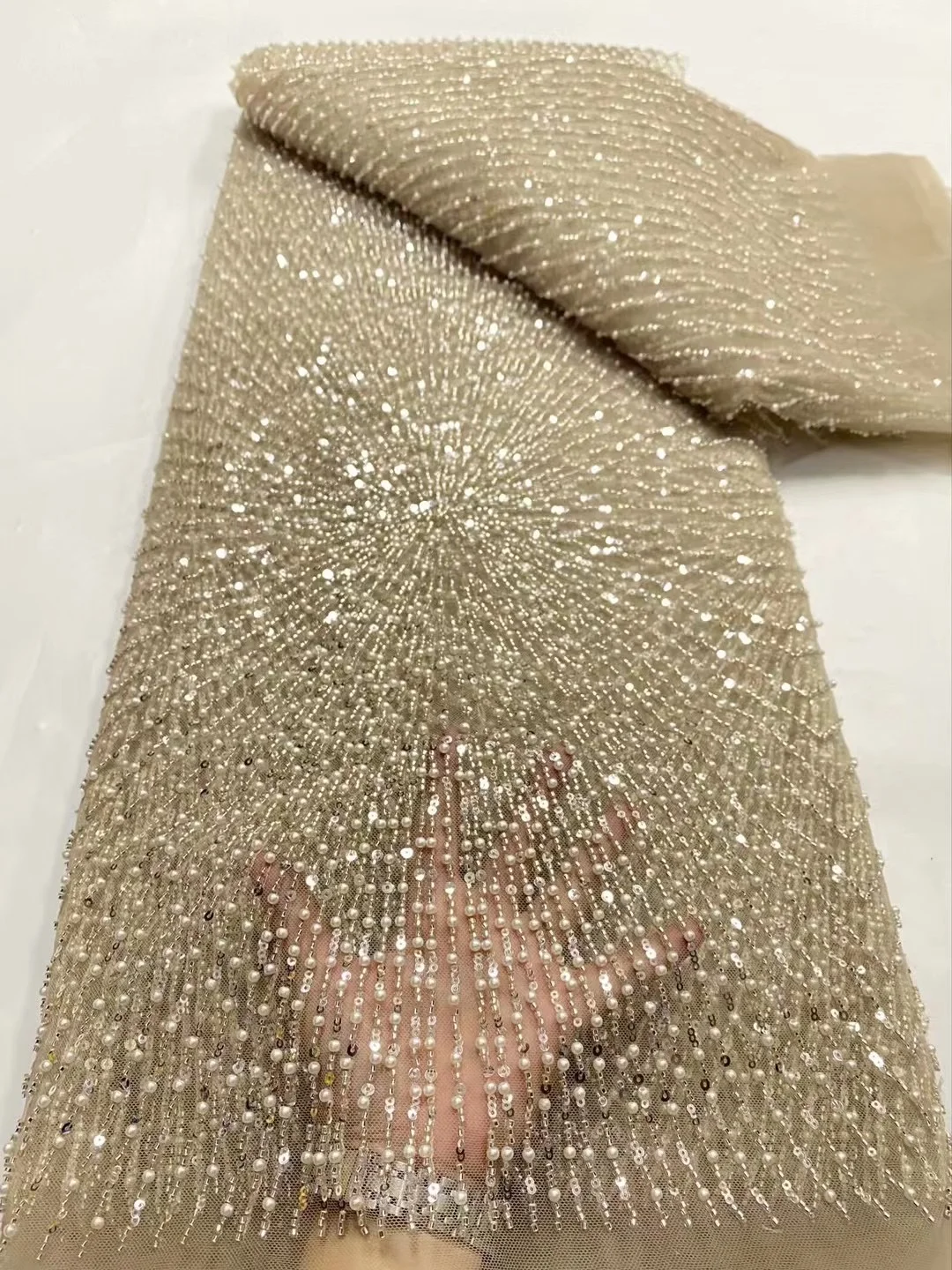 Color: black, Width: 120cm, Length: 5 yards - Wholesale Beaded Lace Fabric, French Mesh With Sequence, African Lace Fabric 2025 High Quality, Bridal Lace Fabric, Beaded Net
