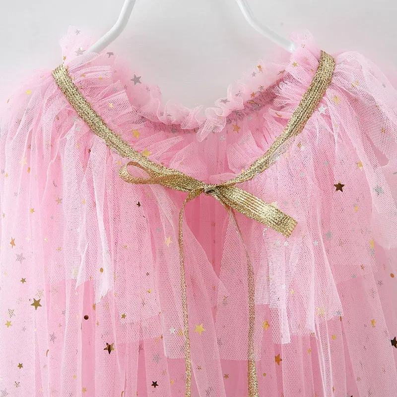 Color: SKY BLUE, Kid Size: 3T - Little Girls Sequins Tulle Cape Children Princess Party Dress Up Cloaks Summer Thin Blue Pink White Halloween Birthday Costumes