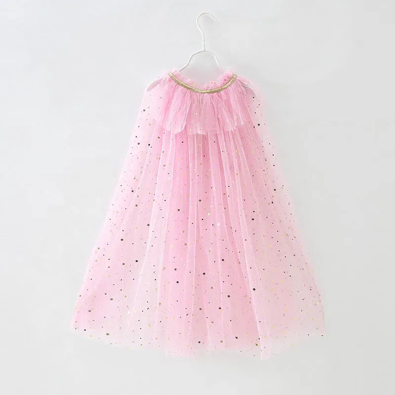 Color: SKY BLUE, Kid Size: 3T - Little Girls Sequins Tulle Cape Children Princess Party Dress Up Cloaks Summer Thin Blue Pink White Halloween Birthday Costumes