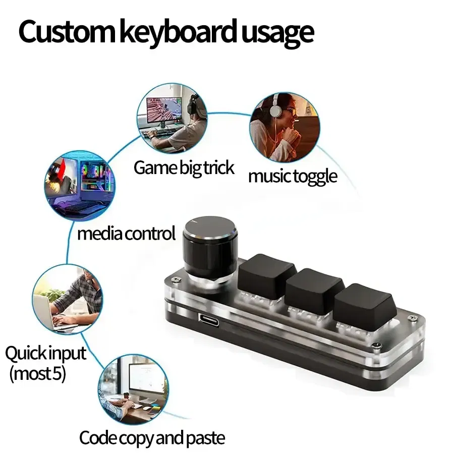 Color: WHITE - Macropad Macro Mechanical Keyboard RGB Mini Gaming Custom Programming Knob Keypads Red Switch 3 Keys For Photoshop