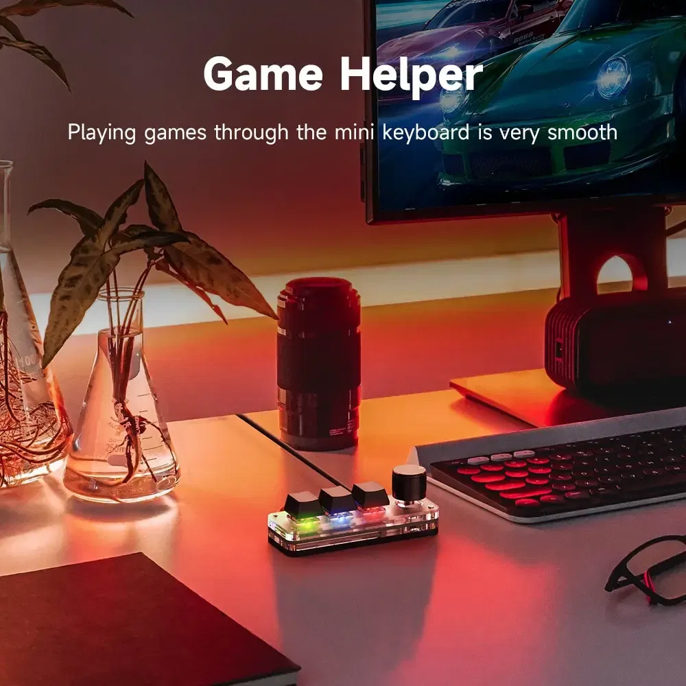 Color: WHITE - Macropad Macro Mechanical Keyboard RGB Mini Gaming Custom Programming Knob Keypads Red Switch 3 Keys For Photoshop