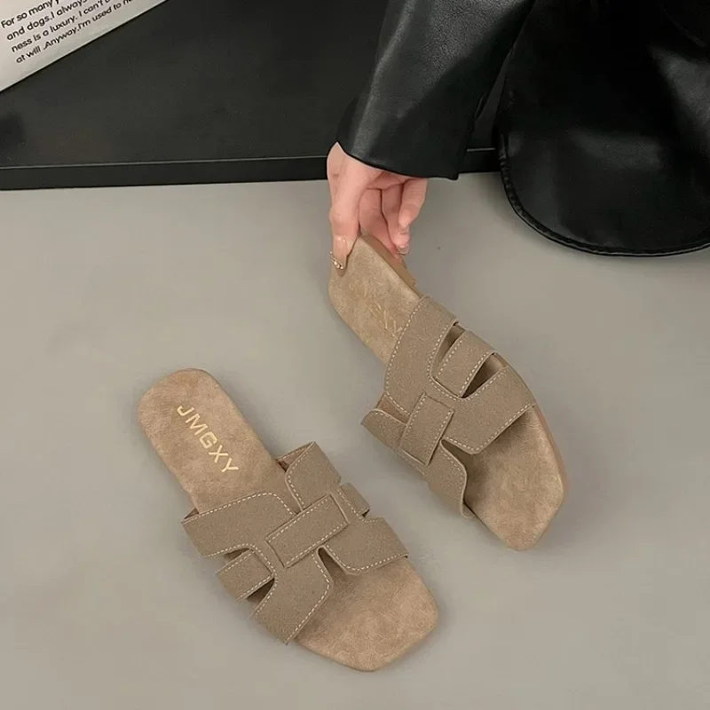 Color: black, Shoe Size: 42 - Summer New Women Slippers Flat Bottom Non-slip Outdoor Open Toe Beach Female Sandals Sexy Fashion Design Slides Woman Shoes