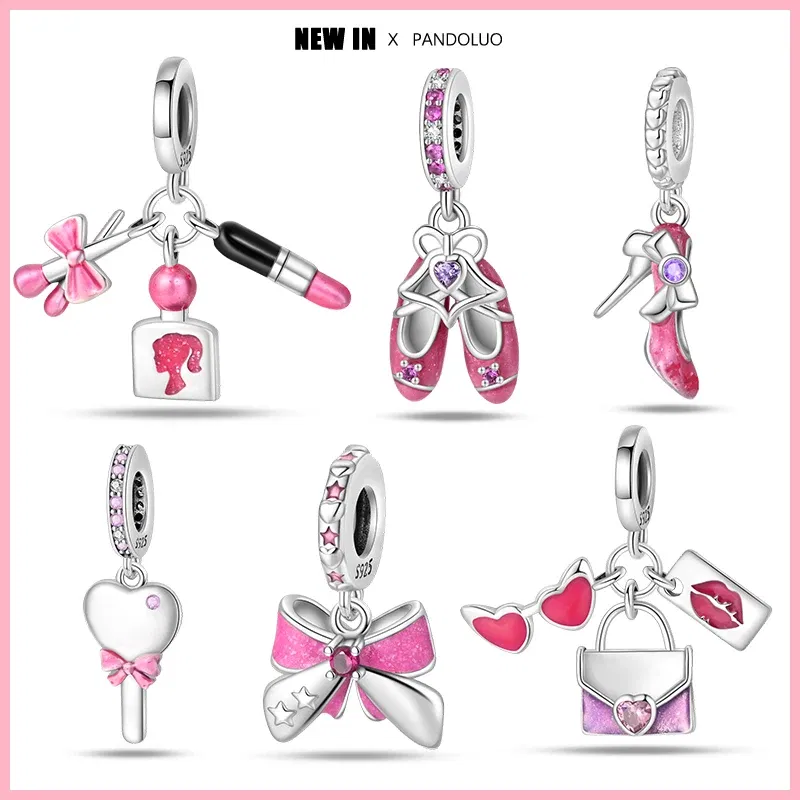 Color: Navy Blue - 2024 New Fashion 925 Sterling Silver Crystal Slippers Barbie Series Charm Beads Suitable for Pandora Original Bracelet DIY Gift