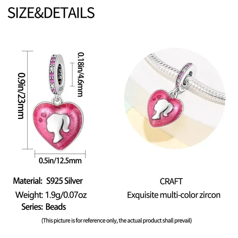 Color: Navy Blue - 2024 New Fashion 925 Sterling Silver Crystal Slippers Barbie Series Charm Beads Suitable for Pandora Original Bracelet DIY Gift