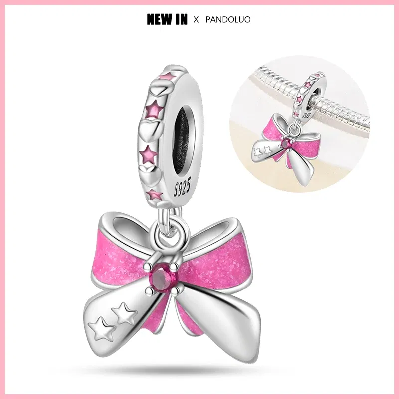 Color: Navy Blue - 2024 New Fashion 925 Sterling Silver Crystal Slippers Barbie Series Charm Beads Suitable for Pandora Original Bracelet DIY Gift