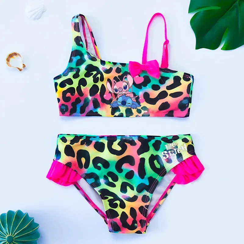 Color: Yellow, Size: XXS - Lilo Stitch Gilrs Bow Bikini Set Trendy Two-Piece Swimsuits for Summer Stylish Beachwear Pool Fashion Bathing Suits 3-12Y
