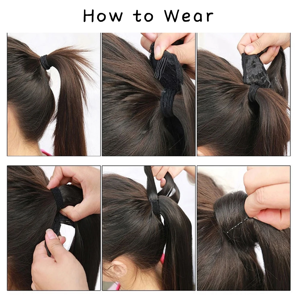 Color: T1B/613, Stretched Length: 22inches - AZQUEEN Straight Synthetic Hairpiece With Ponytail 85cm Super Long Wrap Around Clip In Hair Extensions Pony Tail For Daily Wear
