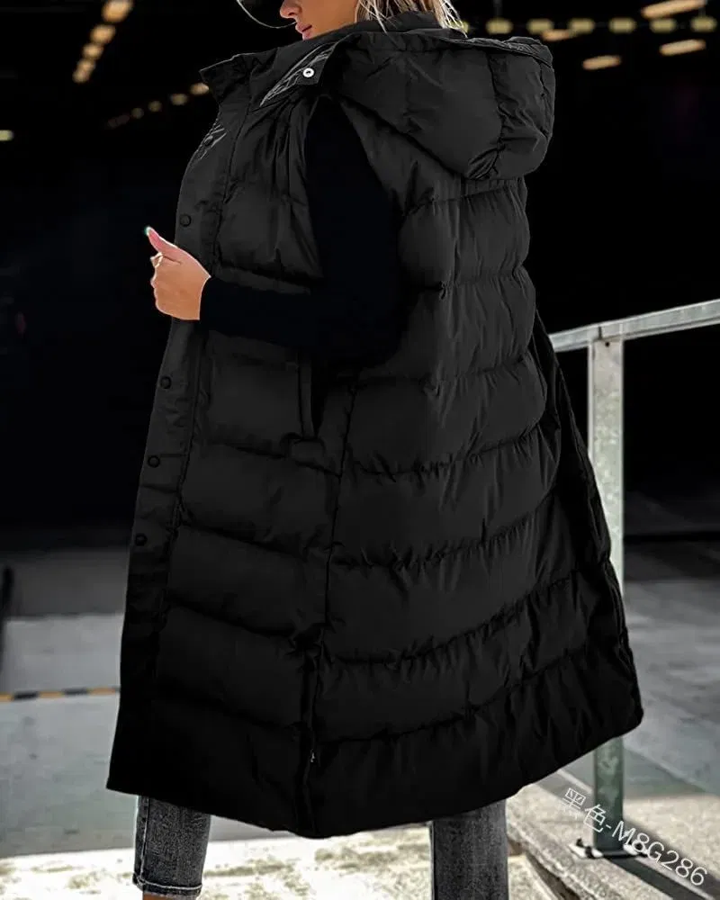 Color: army green, Size: XXXL - Hooded Zipper Jacket Women Oversize Waistcoat Winter Outerwear Hooded Parka Fashion Quilted Vest Casual