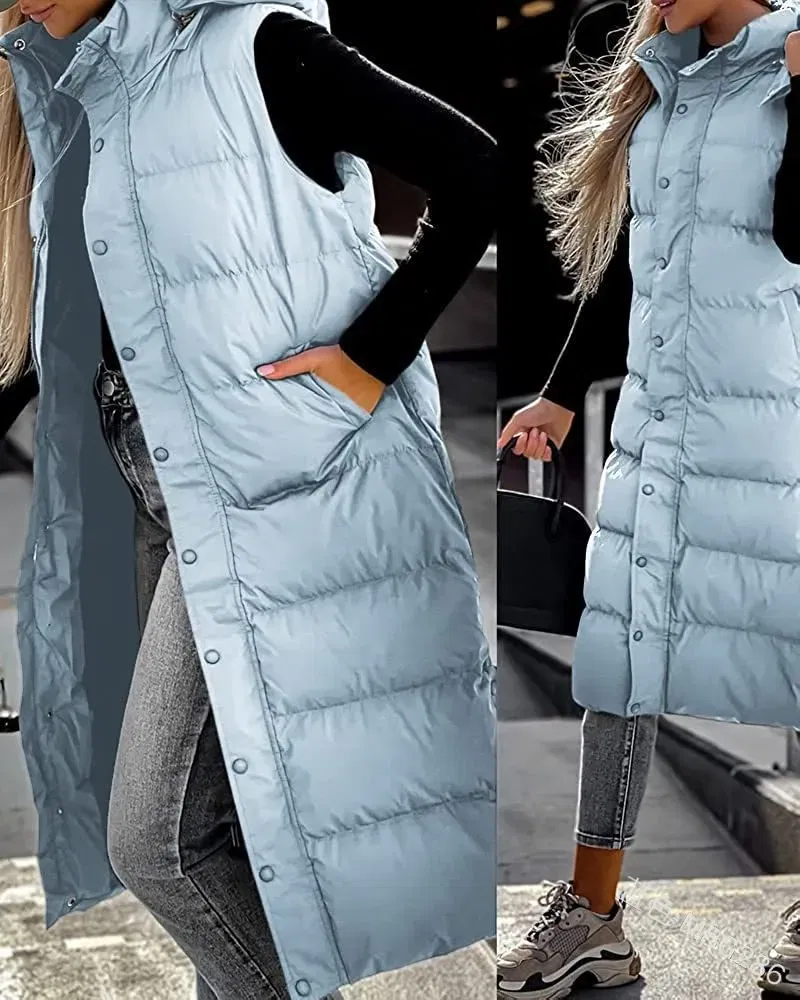 Color: army green, Size: XXXL - Hooded Zipper Jacket Women Oversize Waistcoat Winter Outerwear Hooded Parka Fashion Quilted Vest Casual