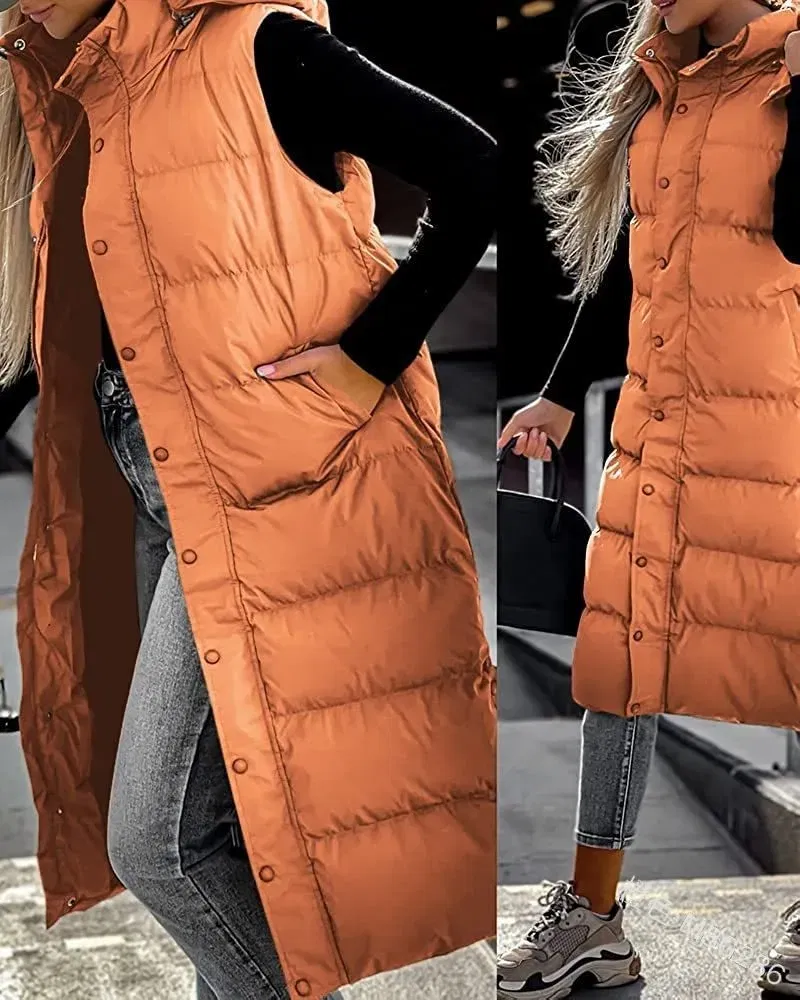 Color: army green, Size: XXXL - Hooded Zipper Jacket Women Oversize Waistcoat Winter Outerwear Hooded Parka Fashion Quilted Vest Casual