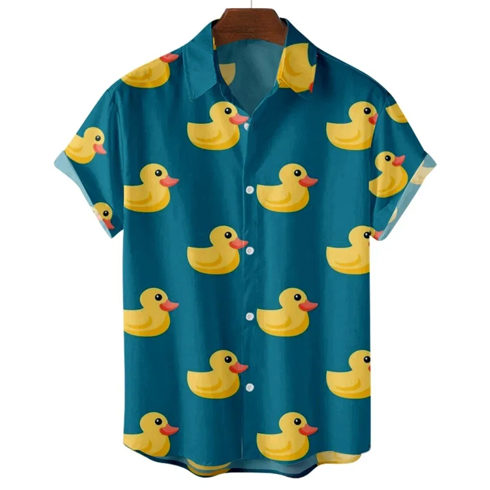 Color: army green, Size: M - Duck 3d Print Shirts Men Fashion Hawaiian Shirt Short Sleeve Casual Beach Shirts Boys Single-Breasted Blouse Men's Clothing
