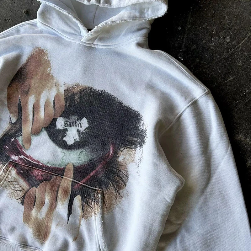 Color: WHITE, Size: L - Woman Sweatshirts Streetwear Y2K Hoodie Aesthetics Graphic Print Clothes Oversized Pullover Hoodie Sweatshirt Fall Clothes