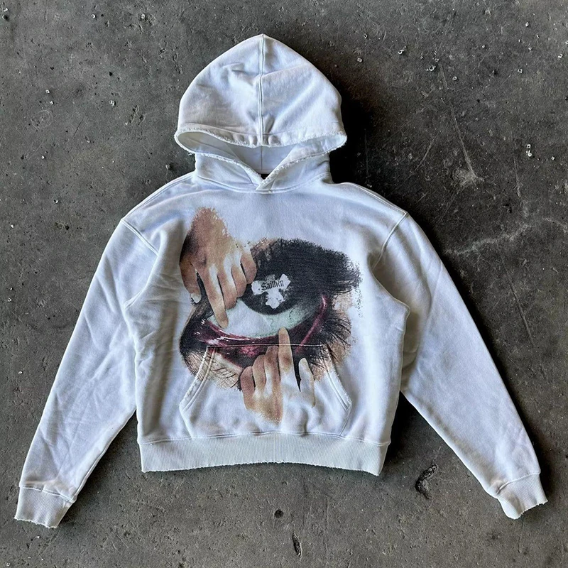 Color: WHITE, Size: L - Woman Sweatshirts Streetwear Y2K Hoodie Aesthetics Graphic Print Clothes Oversized Pullover Hoodie Sweatshirt Fall Clothes