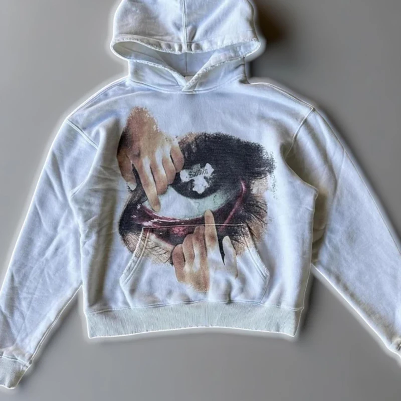 Color: WHITE, Size: L - Woman Sweatshirts Streetwear Y2K Hoodie Aesthetics Graphic Print Clothes Oversized Pullover Hoodie Sweatshirt Fall Clothes
