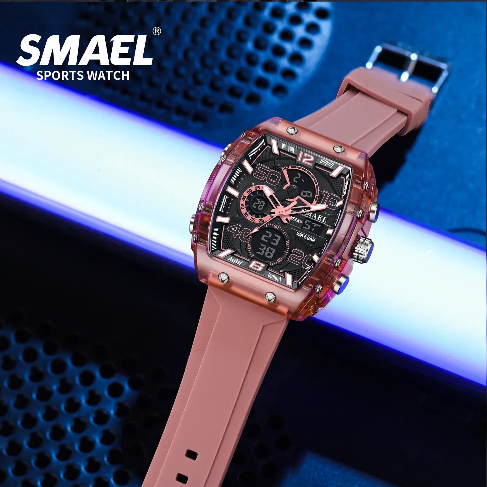 Color: Multicolor - SMAEL 8109 New Men's Watch Multifunctional Sports 50M Waterproof Dual Display LED Night Light Leisure Student Electronic Watch