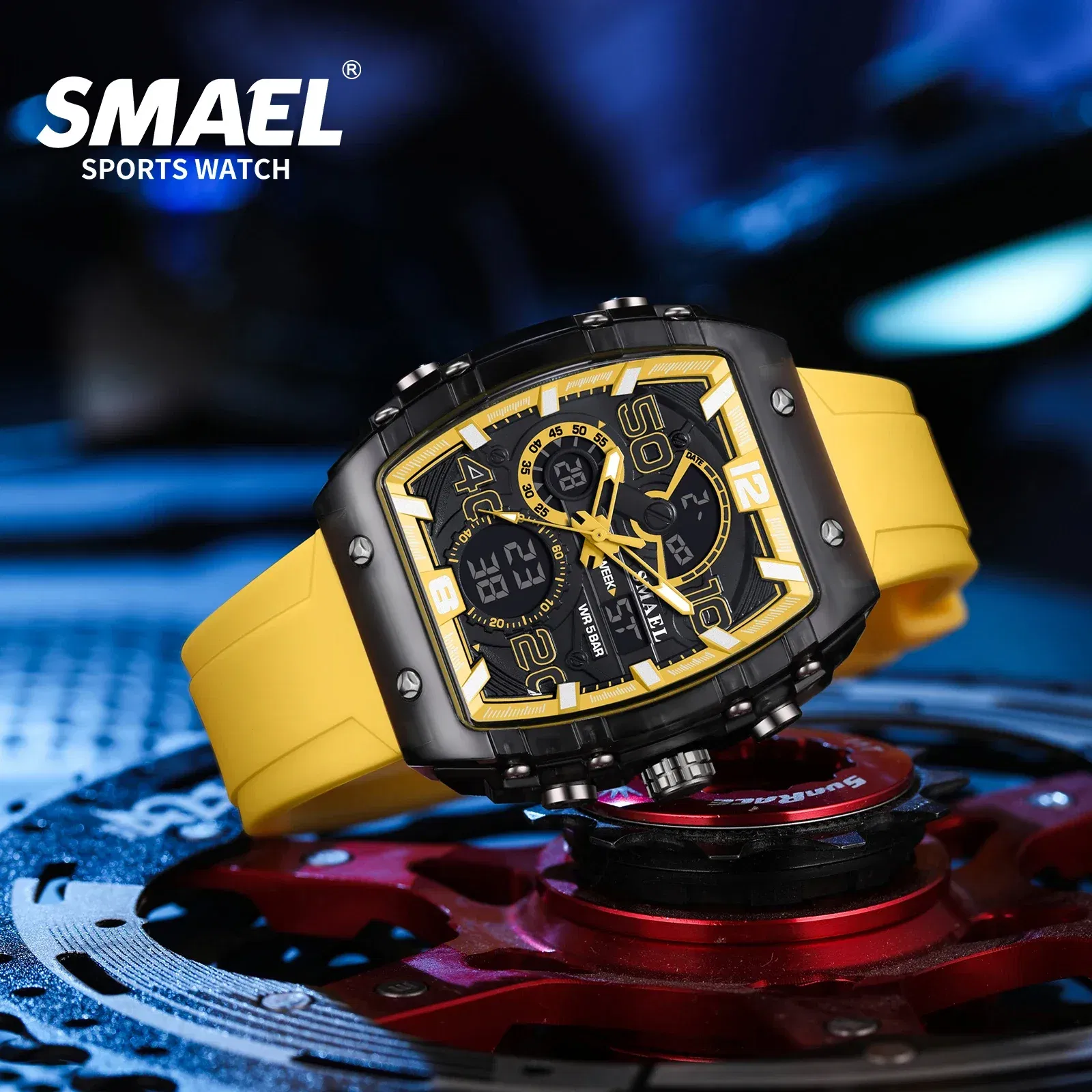Color: Multicolor - SMAEL 8109 New Men's Watch Multifunctional Sports 50M Waterproof Dual Display LED Night Light Leisure Student Electronic Watch