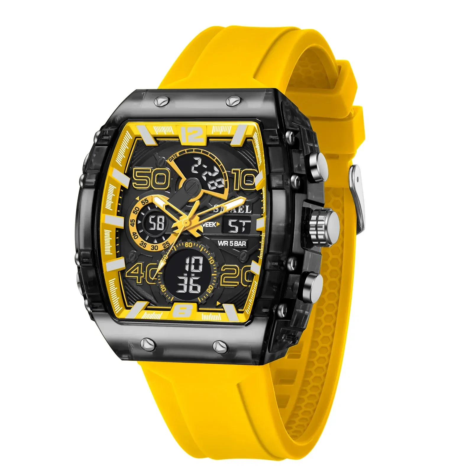 Color: Multicolor - SMAEL 8109 New Men's Watch Multifunctional Sports 50M Waterproof Dual Display LED Night Light Leisure Student Electronic Watch