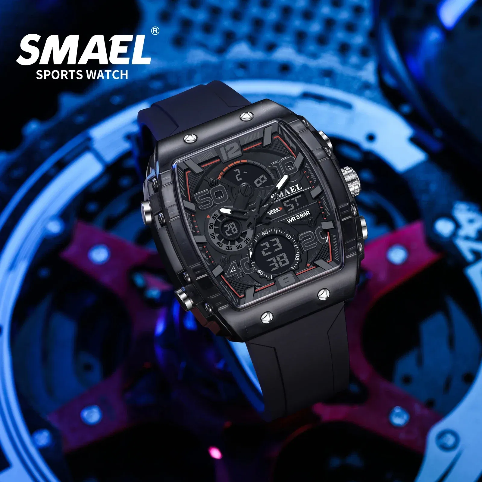 Color: Multicolor - SMAEL 8109 New Men's Watch Multifunctional Sports 50M Waterproof Dual Display LED Night Light Leisure Student Electronic Watch