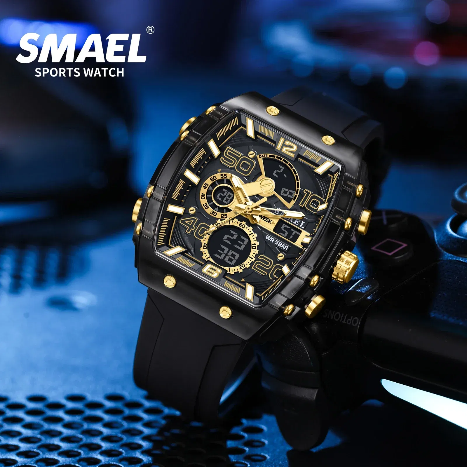Color: Multicolor - SMAEL 8109 New Men's Watch Multifunctional Sports 50M Waterproof Dual Display LED Night Light Leisure Student Electronic Watch