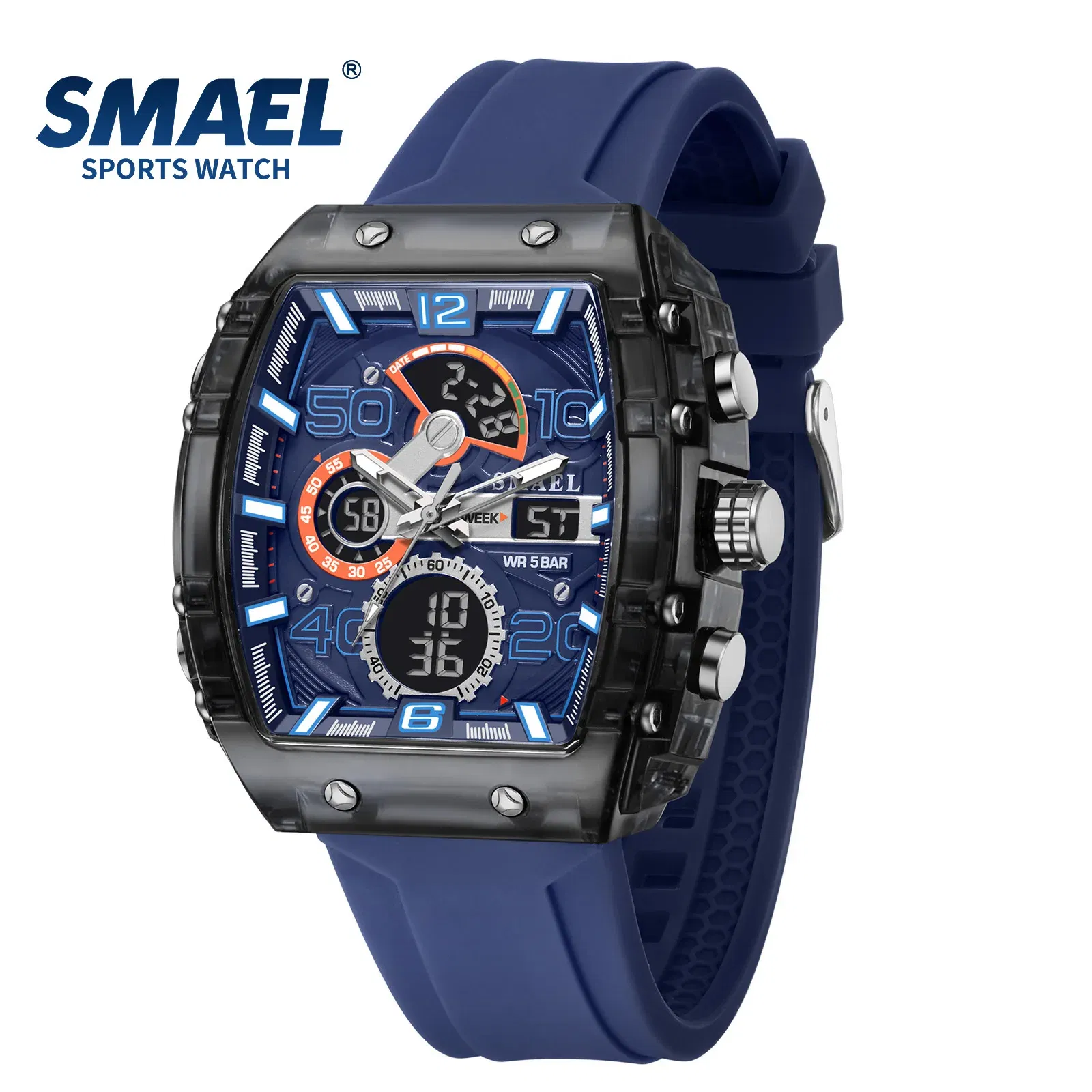 Color: Multicolor - SMAEL 8109 New Men's Watch Multifunctional Sports 50M Waterproof Dual Display LED Night Light Leisure Student Electronic Watch