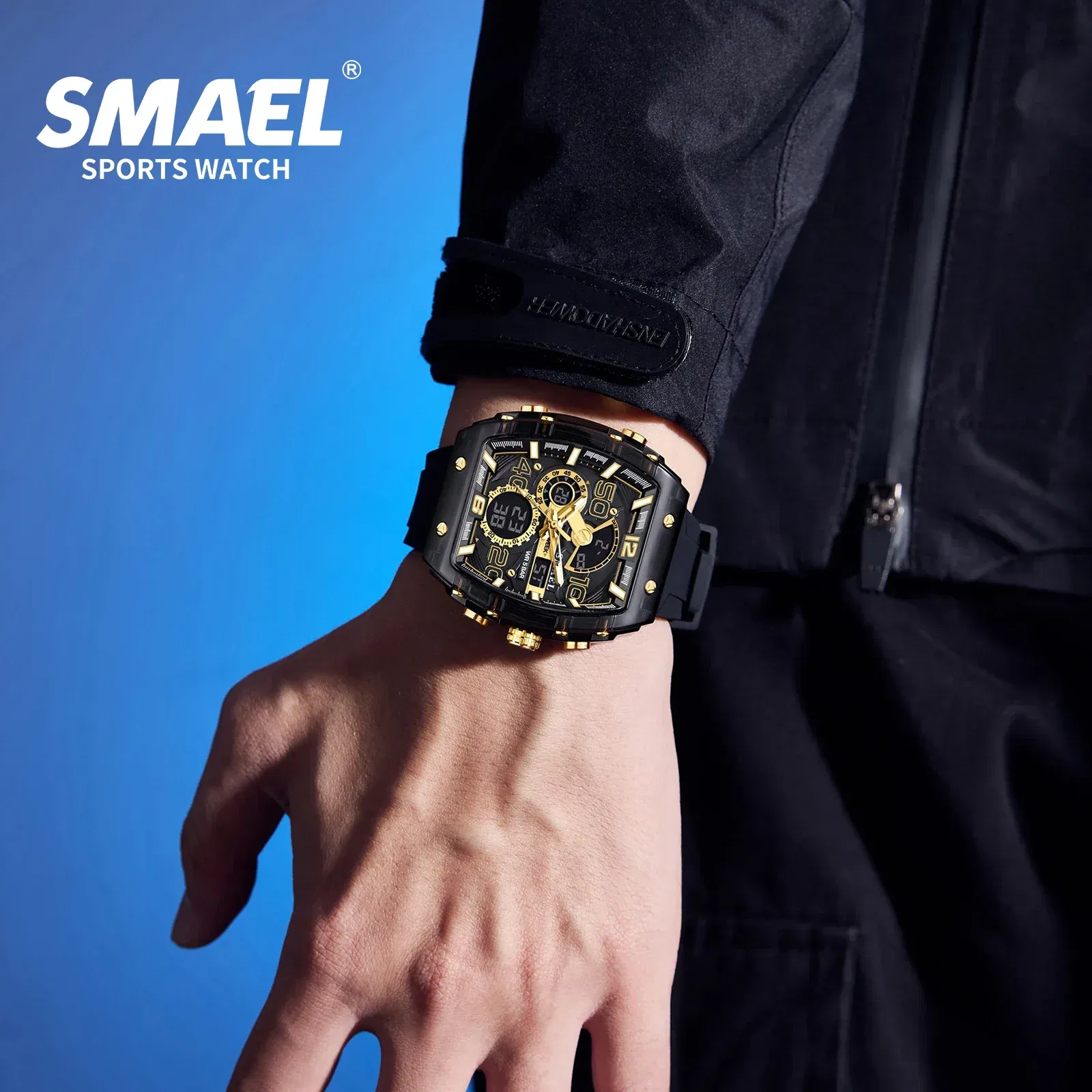 Color: Multicolor - SMAEL 8109 New Men's Watch Multifunctional Sports 50M Waterproof Dual Display LED Night Light Leisure Student Electronic Watch