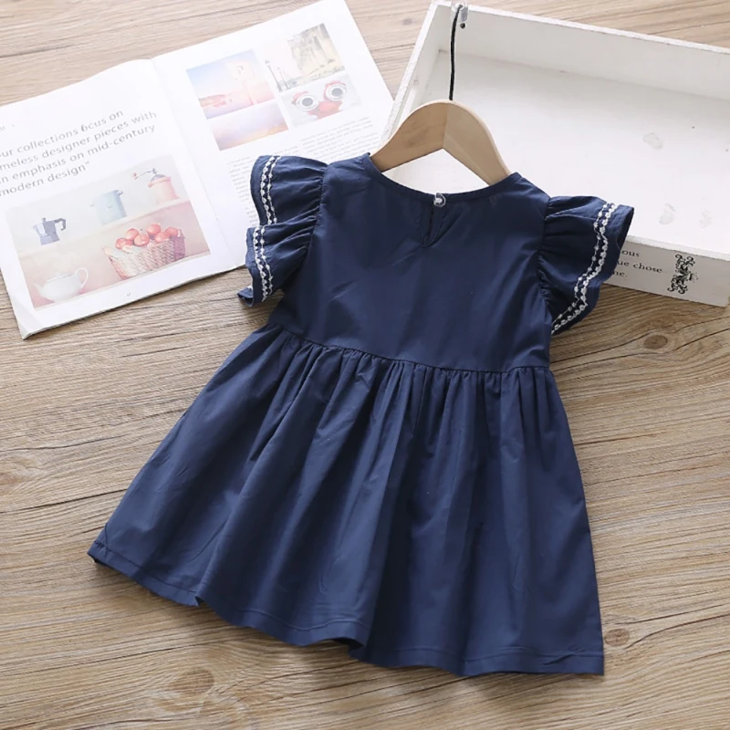 Color: Blue, Kid Size: 2T - Summer Baby Girl Princess Dress Casual Fashion Baby Girl Flying Sleeve Bow-knot Princess Dress Kids Clothing For 1-6 Years Old
