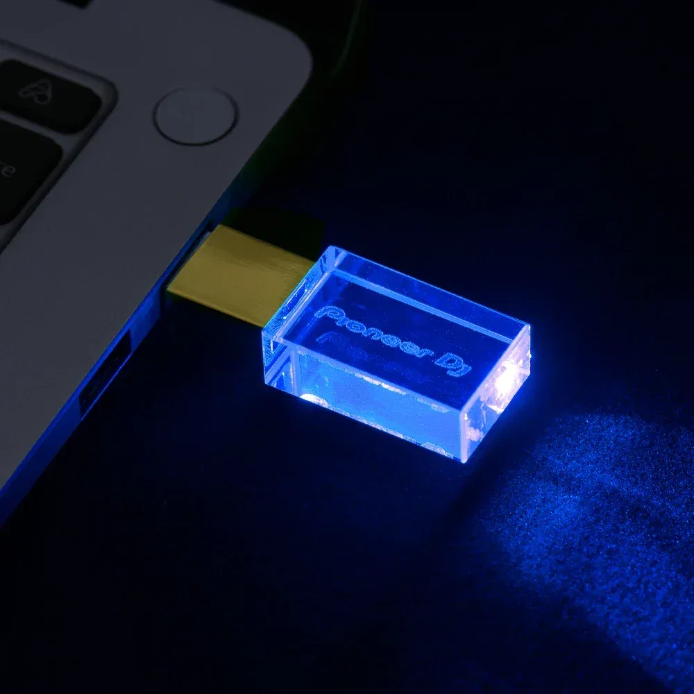 Color: WHITE, Capacity: 32 GB - JASTER Luminous USB drive Gold Lid Crystal USB Flash Drive 128GB Pendrive 64GB Colorful LED Memory Stick 16GB with Pioneer DJ