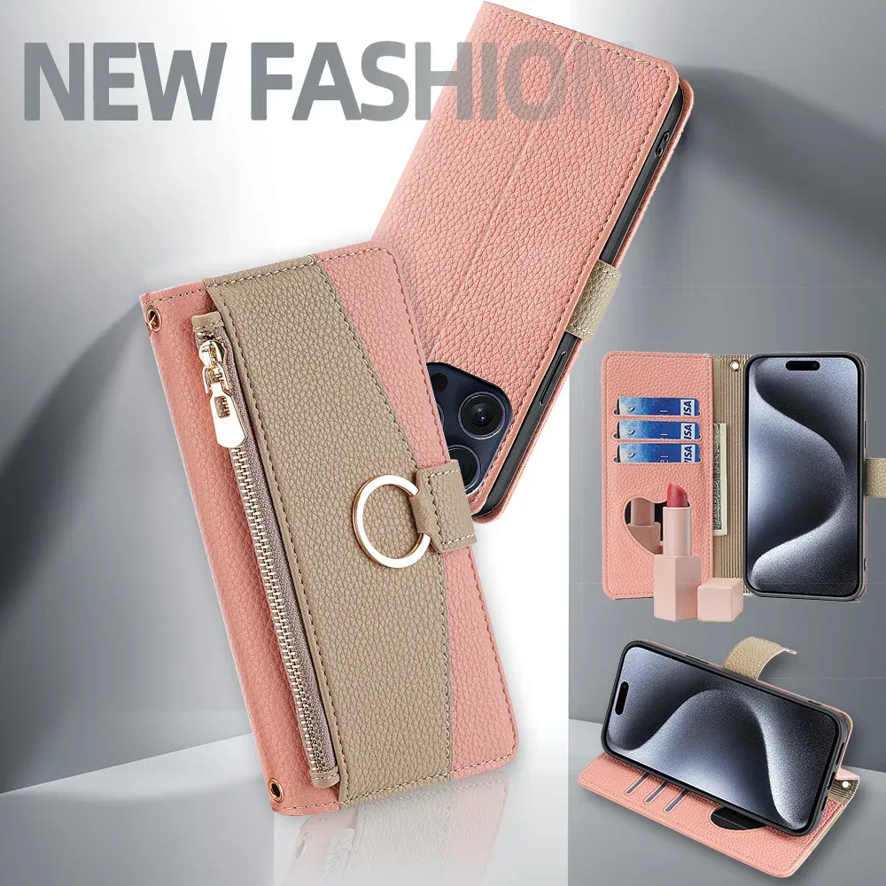 Color: Brown, Compatibility by Model: Galaxy A36 - Leather Phone Case for SAMSUNG Galaxy A05 A06 A16 A15 A36 A56 A26 5G  Crossbody Wallet Case Flip Mirror Cover with Long Lanyard