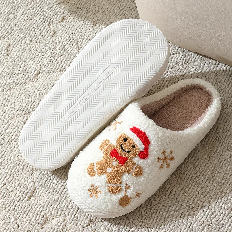 Shoe Size: 42-43, Color: Grape - Cute Gingerbread Winter Warm Christmas Women Slippers  Slides Couple Houseshoes Men Bedroom Flat Soft Sole Home Shoes for Gift