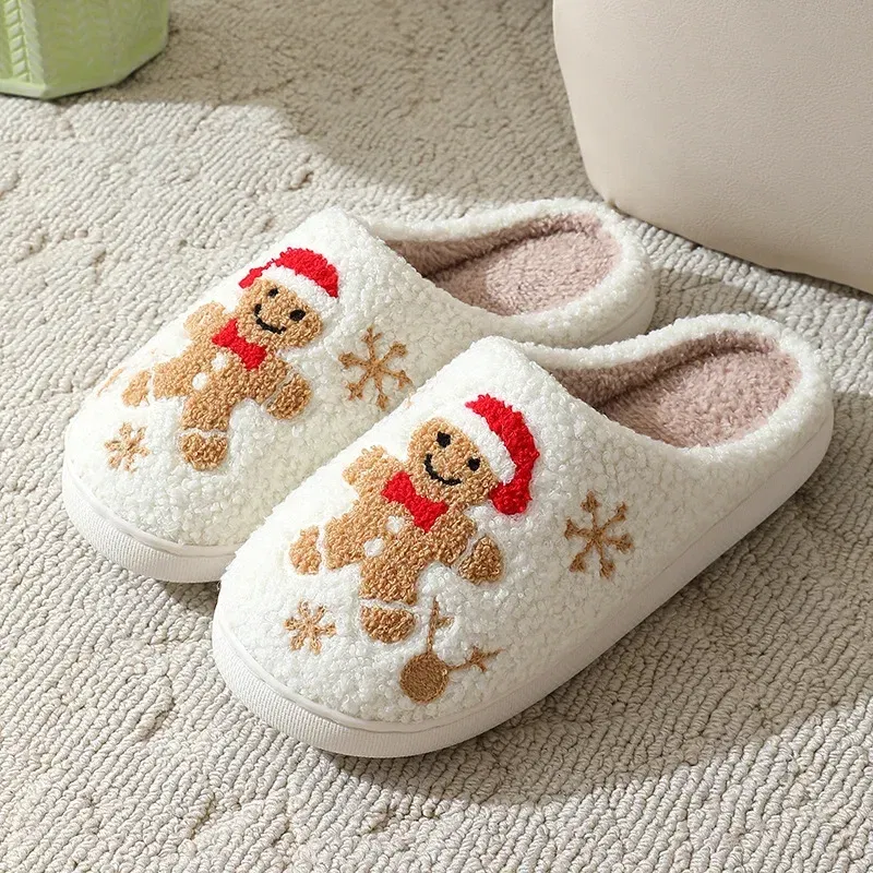 Shoe Size: 42-43, Color: Grape - Cute Gingerbread Winter Warm Christmas Women Slippers  Slides Couple Houseshoes Men Bedroom Flat Soft Sole Home Shoes for Gift