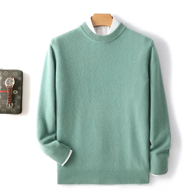 Color: Turquoise, Size: M, Ships From: CHINA - Men's 100% Pure Wool Cashmere Sweater O-Neck Pullover Knit Sweater Autumn and Winter New Long Sleeve High-End Jumpers Thick Tops