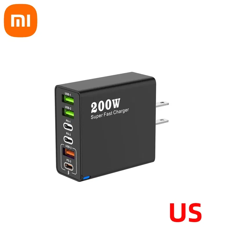 Plug Type: BR - Xiaomi 200W Super Fast Charging 6 Port USB C Charger PD3.0 USB C Type C Mobile Phone Charger For iPhone 16 Samsung Xiaomi ipad