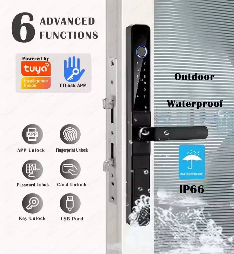Color: ROYAL BLUE, Ships From: CHINA - Tuya Smartlife WiFi Remote Control Waterproof Smart Lock Sliding Aluminum Door Digital Password Card Fingerprint Electronic Lock