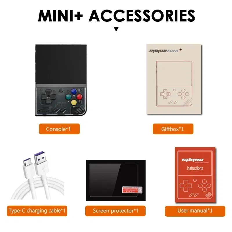 Color: Silver, Bundle: Bundle 3 - MIYOO Mini Plus Portable Retro Handheld Game Console V2 Mini+ IPS Screen Classic Video Game Console Linux System Children's Gift