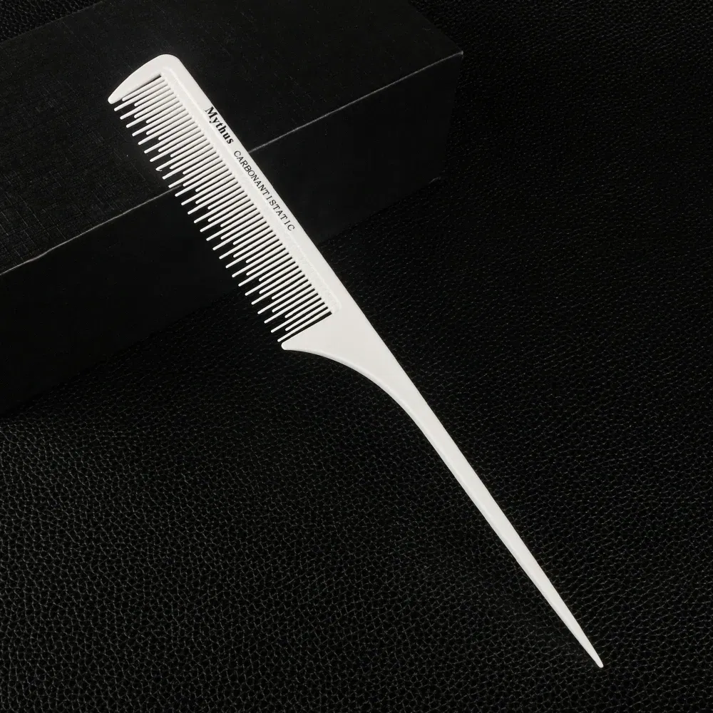 Color: Dark purple - Mythus Hairdressing Carbon Comb For Haircut Barber Anti Static White Rat Tail Comb Beauty Professional Hair Styling Tools Comb