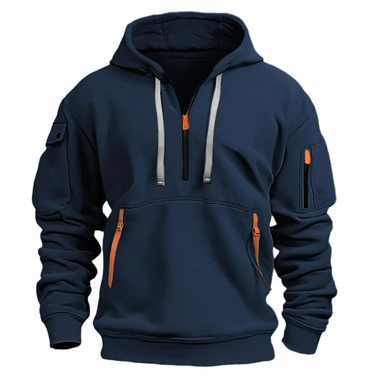 Color: Burgundy, Size: XL, Sale by Pack: Pack of 1, Ships From: CHINA - New hoodie men zipper multi pocket hoodie Spring  Winter Fleece Warm Sweatshirt Fashion Streetwear Sports Hoody Solid Pullover