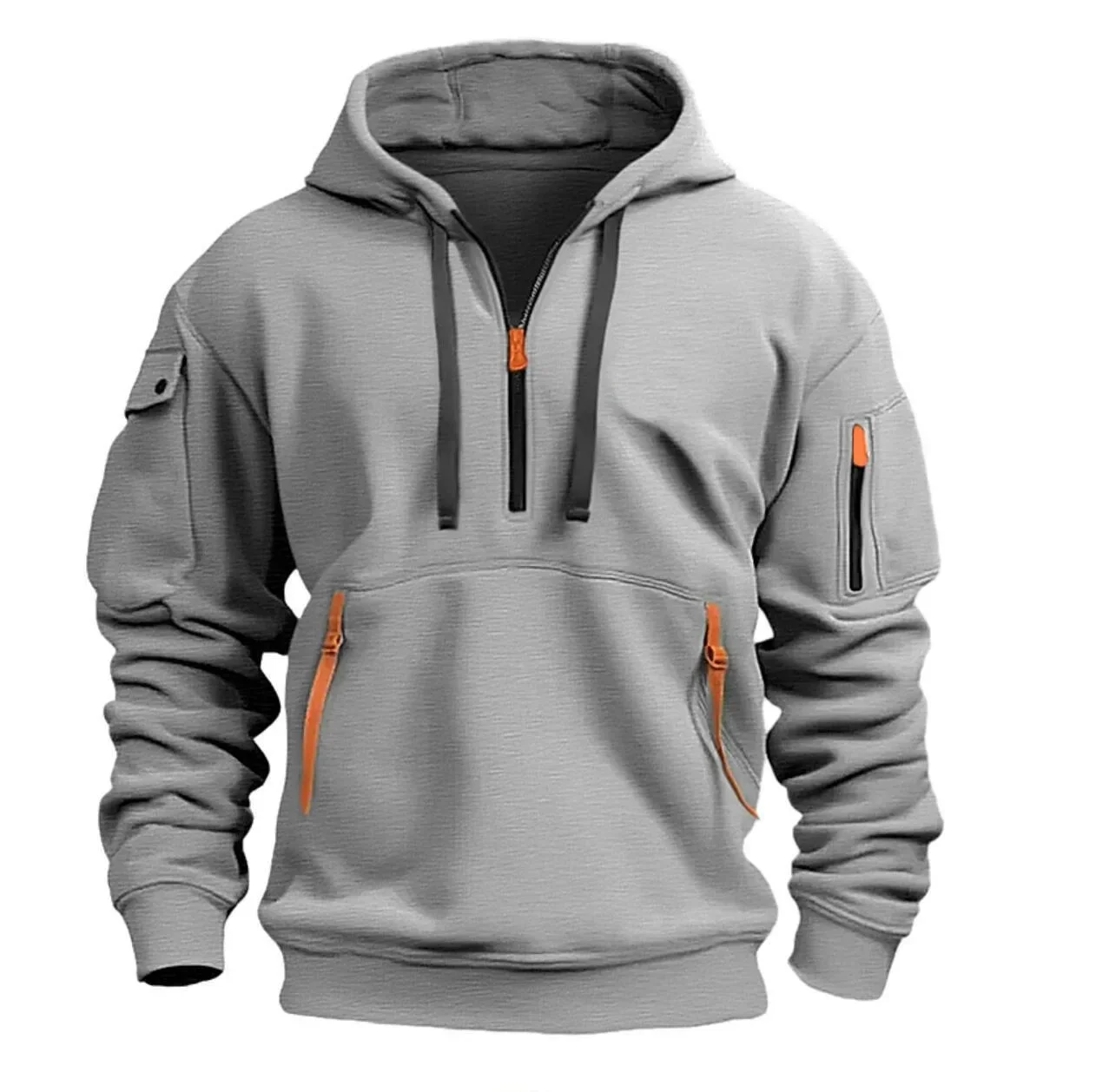 Color: Burgundy, Size: XL, Sale by Pack: Pack of 1, Ships From: CHINA - New hoodie men zipper multi pocket hoodie Spring  Winter Fleece Warm Sweatshirt Fashion Streetwear Sports Hoody Solid Pullover