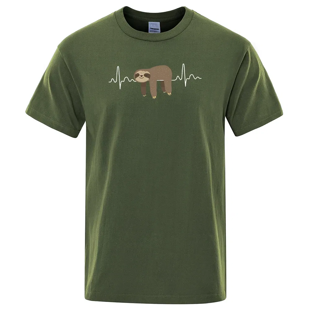 Color: army green, Size: XL - Sloth Resting On Tummy Printing Mans T Shirts Crewneck Soft T-Shirts Comfortable S-XXXL Tee Shirts Oversized Casual T-Shirt Man