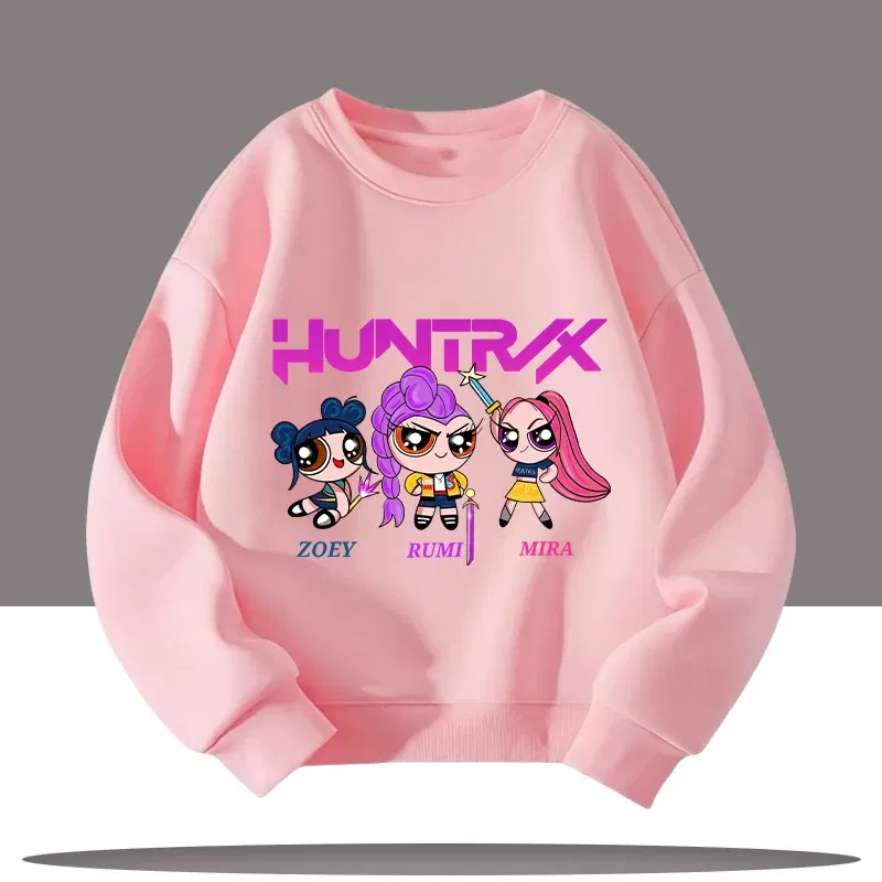 Color: GRAY, Kid Size: 5 - K-pop Demon Hunters Cartoon Print 3-12 Year Old New Style Kids Round-neck Sport Shirt Cute Girl Casual Top Children's Clothing