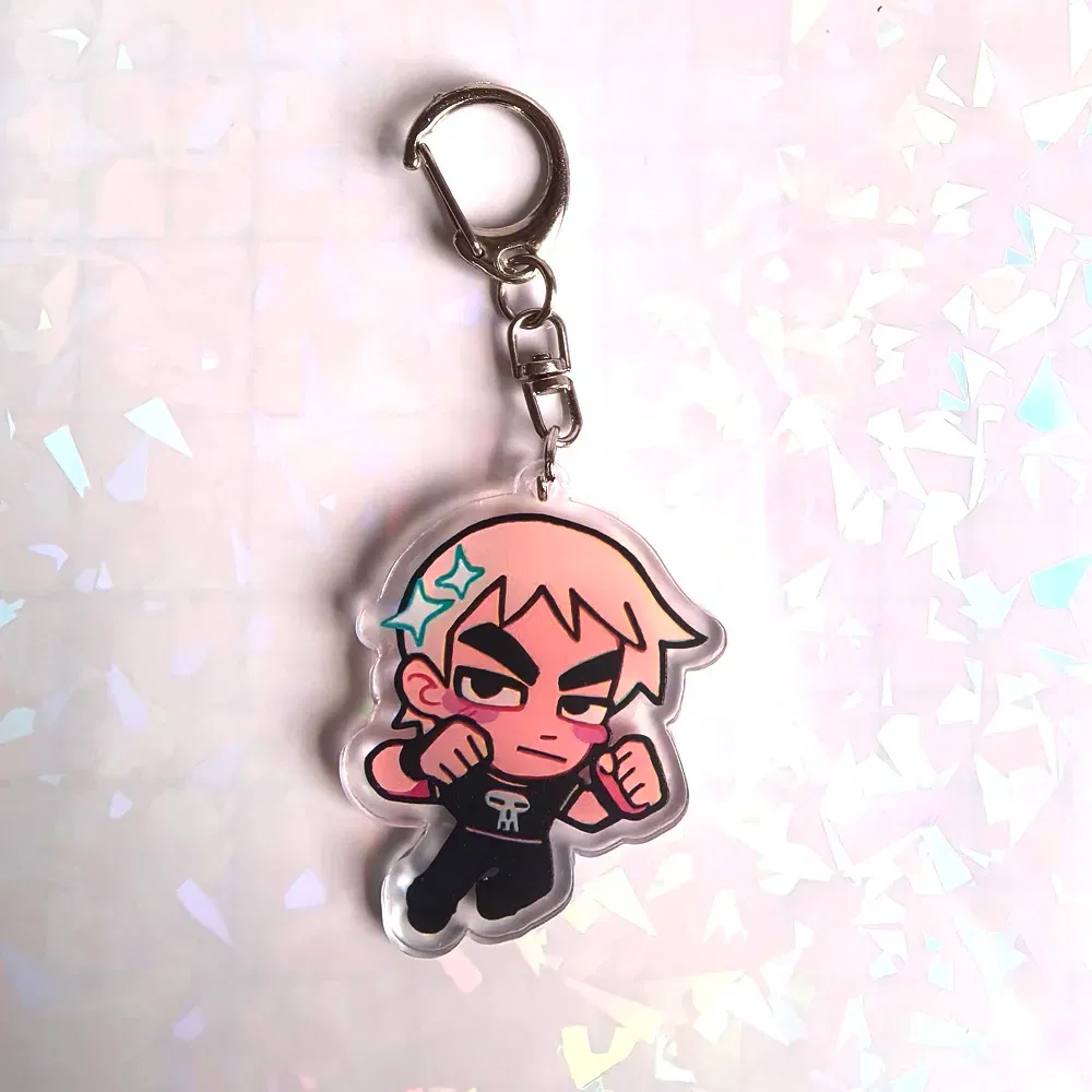 Color: PURPLE, Size: 6 cm - Crooked boy Scott Pilgrim Takes Off acrylic keychain birthday gift for boys and girls