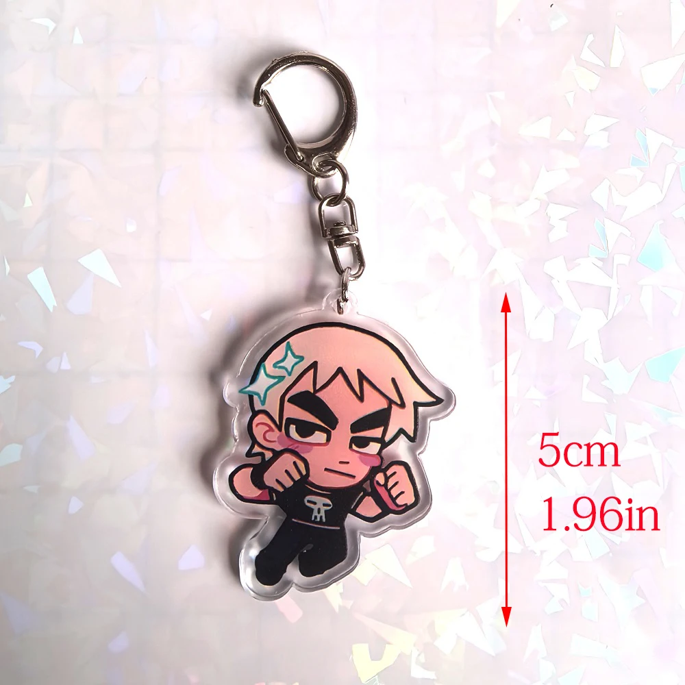Color: PURPLE, Size: 6 cm - Crooked boy Scott Pilgrim Takes Off acrylic keychain birthday gift for boys and girls