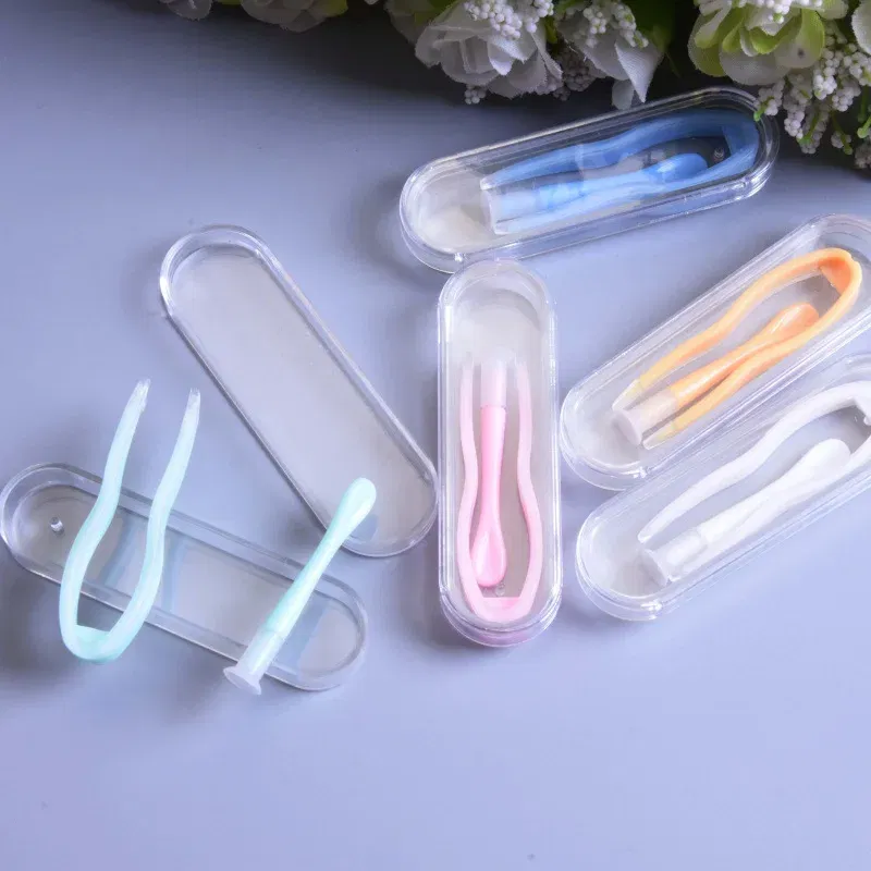 Color: GRAY - Remover Contact Lenses Inserter Color Tweezers Suction Stick Eyes Care Tool Kit Contact Lens Case Clip Stick Tweezers Pupils