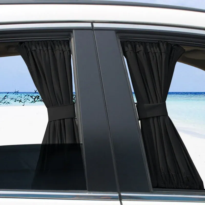 Color: Brown - 2pcs 50cm Car Sun Shade Side Window Curtain Auto Foldable Uv Protection Accessories Black Pure Cloth Auto Accessories