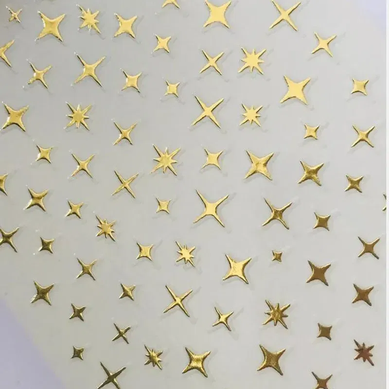 Color: Gray White - 3D Laser Silver/Rose Gold Hollow Cross Star Nail Art Stickers Design Self-Adhesive Hollow Cross Star Nail/Body Art Decor Sticker