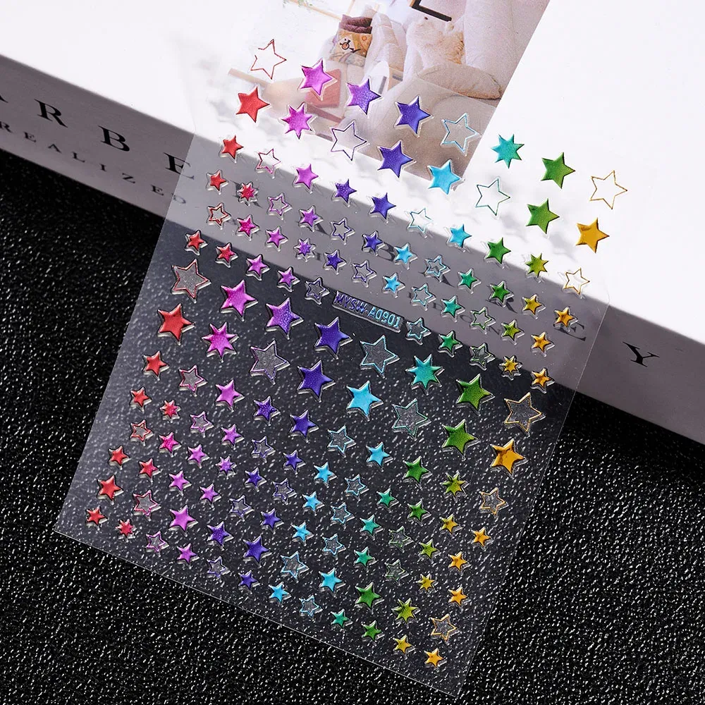 Color: Gray White - 3D Laser Silver/Rose Gold Hollow Cross Star Nail Art Stickers Design Self-Adhesive Hollow Cross Star Nail/Body Art Decor Sticker