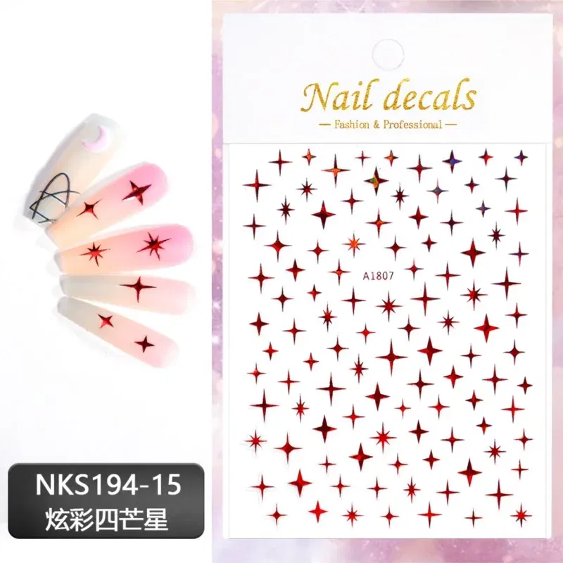 Color: Gray White - 3D Laser Silver/Rose Gold Hollow Cross Star Nail Art Stickers Design Self-Adhesive Hollow Cross Star Nail/Body Art Decor Sticker
