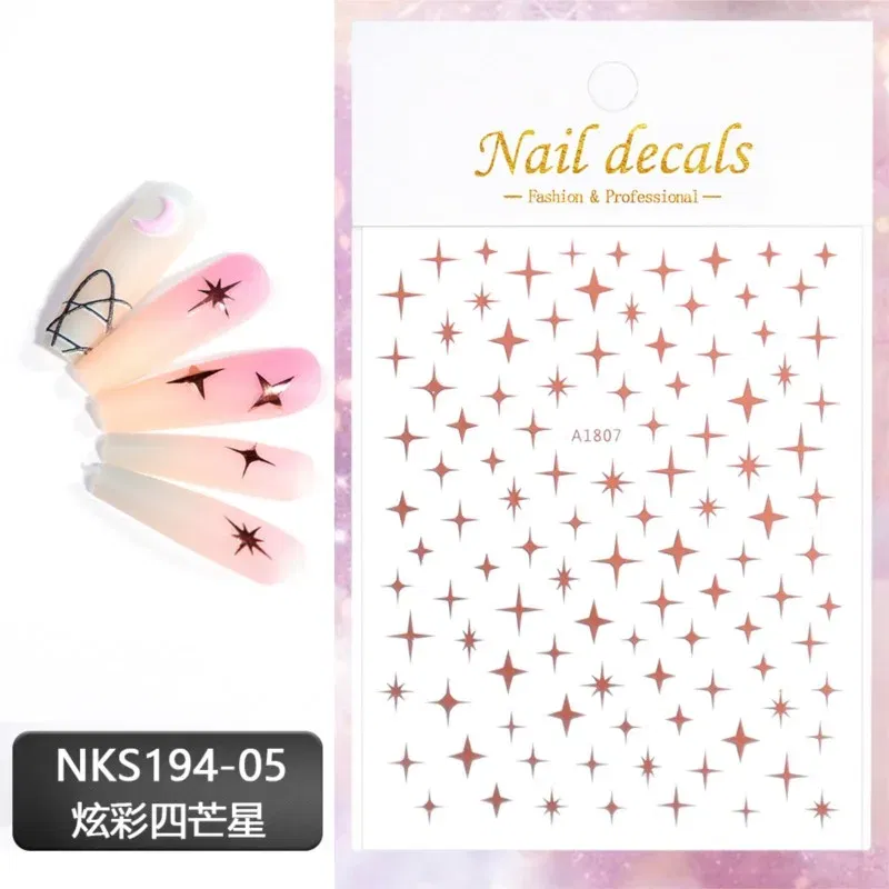 Color: Gray White - 3D Laser Silver/Rose Gold Hollow Cross Star Nail Art Stickers Design Self-Adhesive Hollow Cross Star Nail/Body Art Decor Sticker
