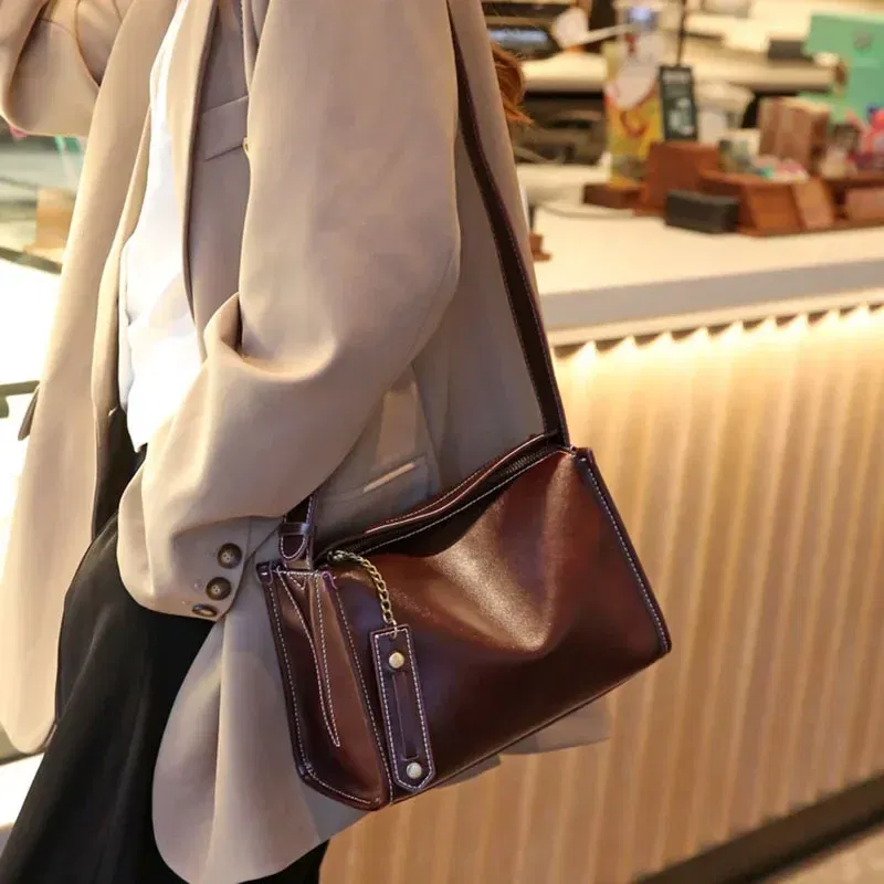 Women Soft Cow Leather Commute Crossbody Bags Female Cowhide Large Capacity Underarm Shoulder Bag Ladies Luxury Designer Handbag